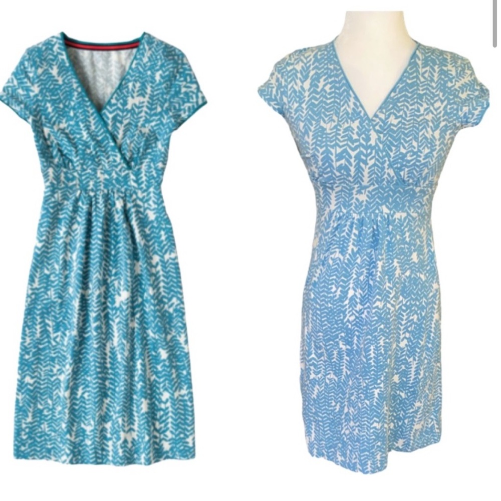 Boden Faux Wrap Pastel Cornflower Blue And Cream Dress Women’s US Size 10